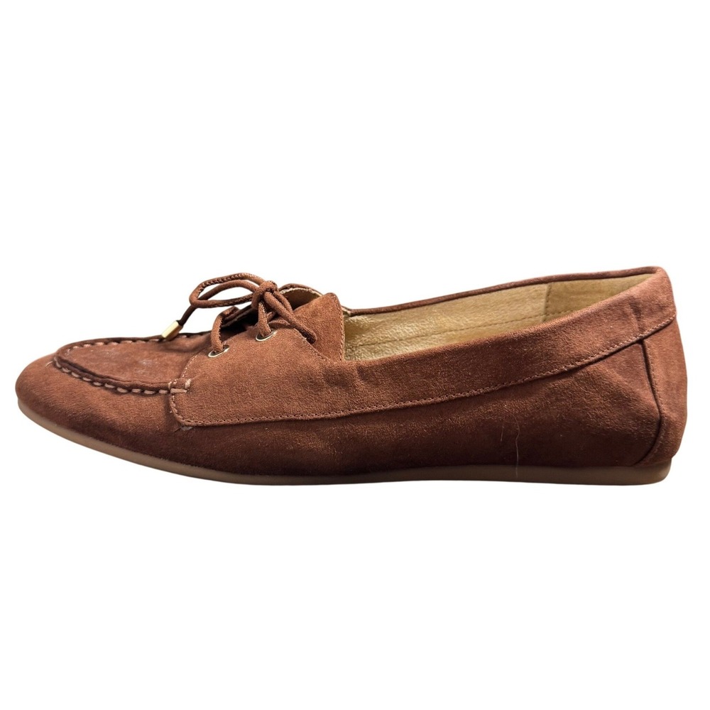 J.Crew Womens Cognac Brown Suede Style Moccasin Flats Bow Detail CR260 Size 8